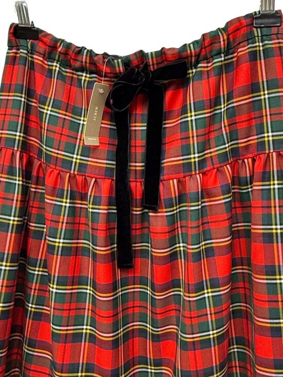 J. CREW Plaid Maxi Skirt Medium Red Plaid Ruffle Tiers Wool Blend Holiday NWT - Picture 3 of 12